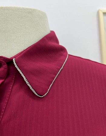 Fuşya Düşes Marka Yakası Çift Zincir Detaylı Gömlek