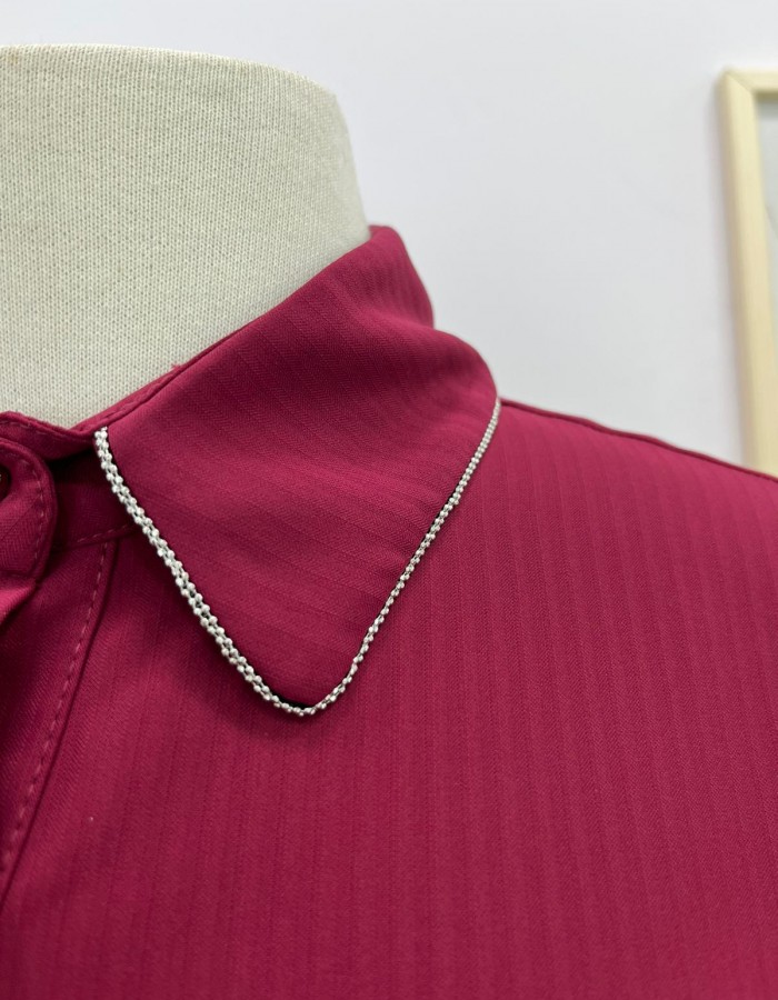 Fuşya Düşes Marka Yakası Çift Zincir Detaylı Gömlek