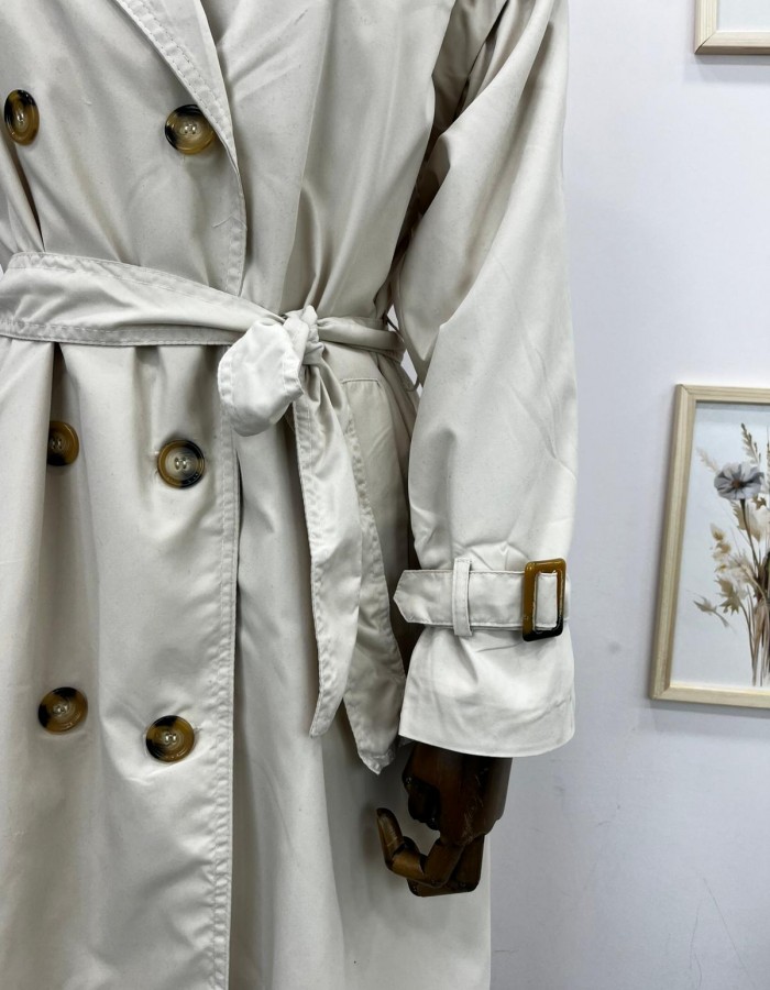 Kemerli Uzun Trençkot Krem