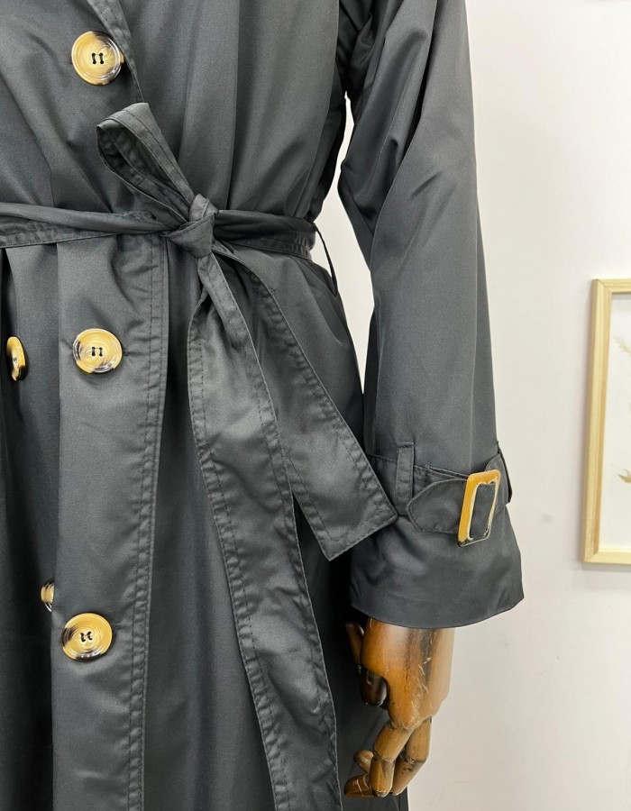 Kemerli Uzun Trençkot Siyah