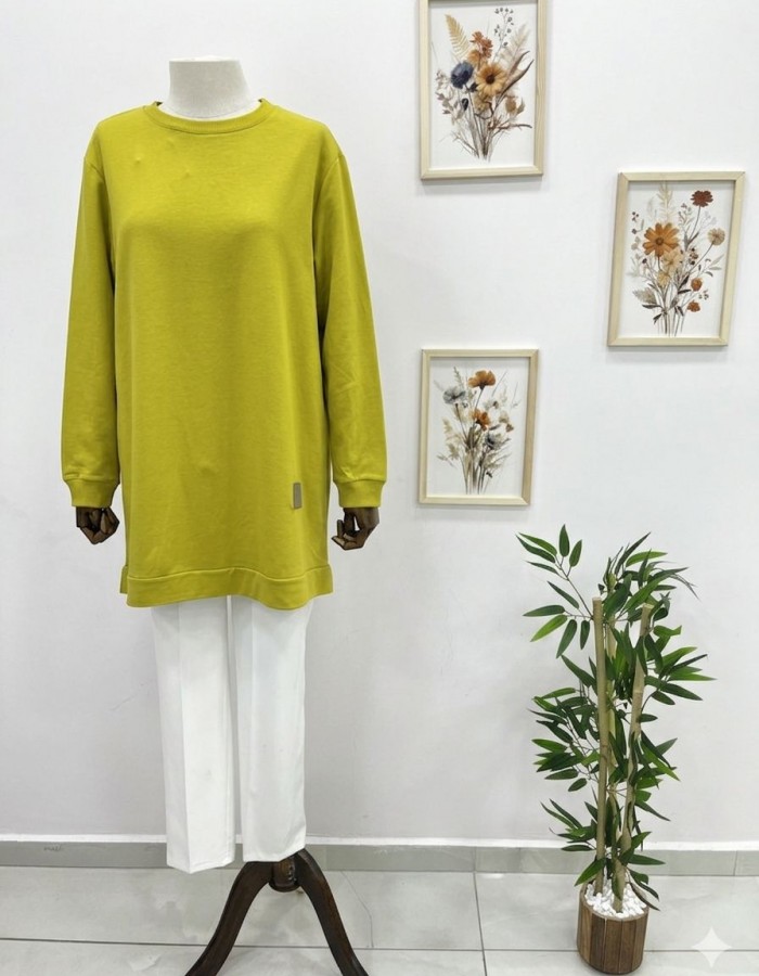 Büyük Beden Salaş Tunik Lime Sarısı