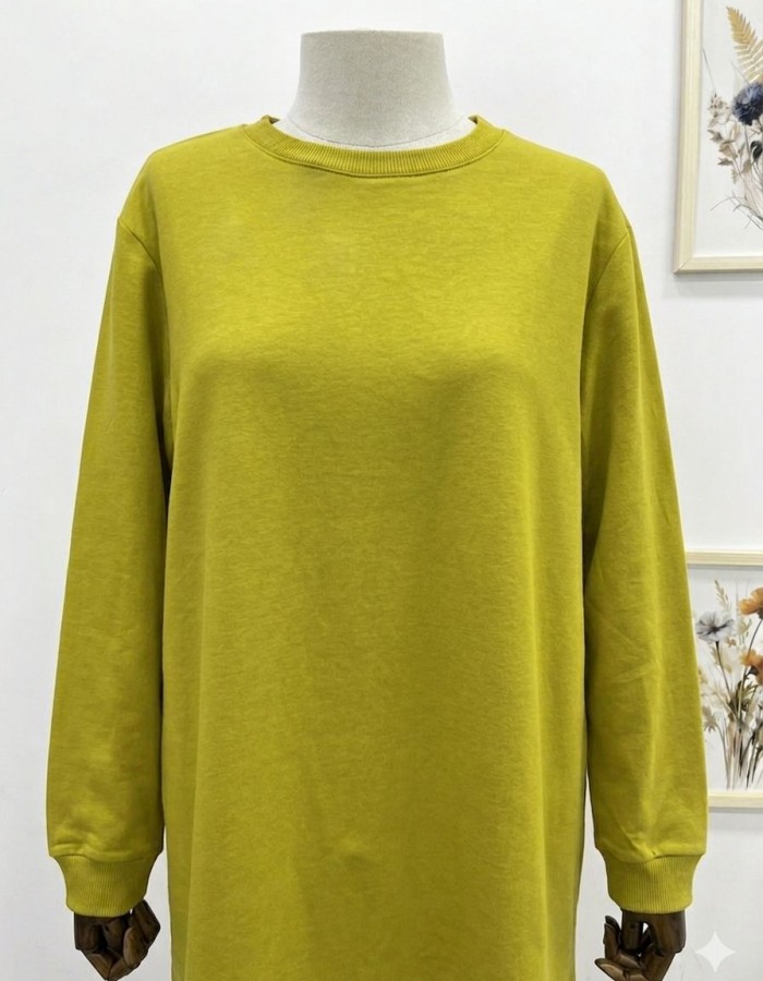 Büyük Beden Salaş Tunik Lime Sarısı