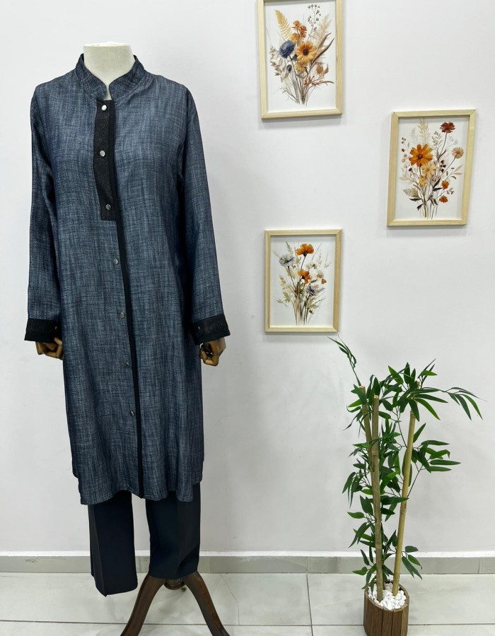 Büyük Beden Çıtçıtçlı Kap Lacivert