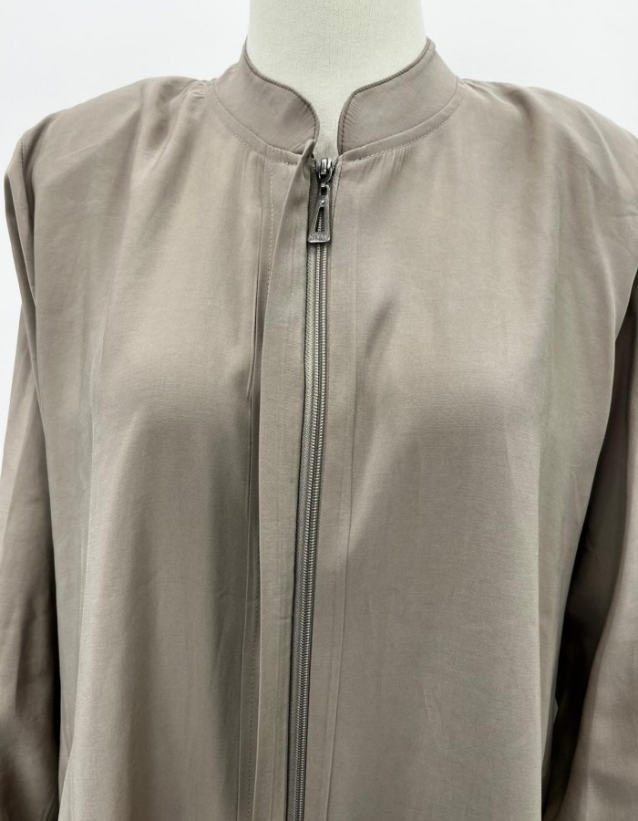 Fermuarlı Cepli Vatkalı Büyük Beden Kap Açık Kahve