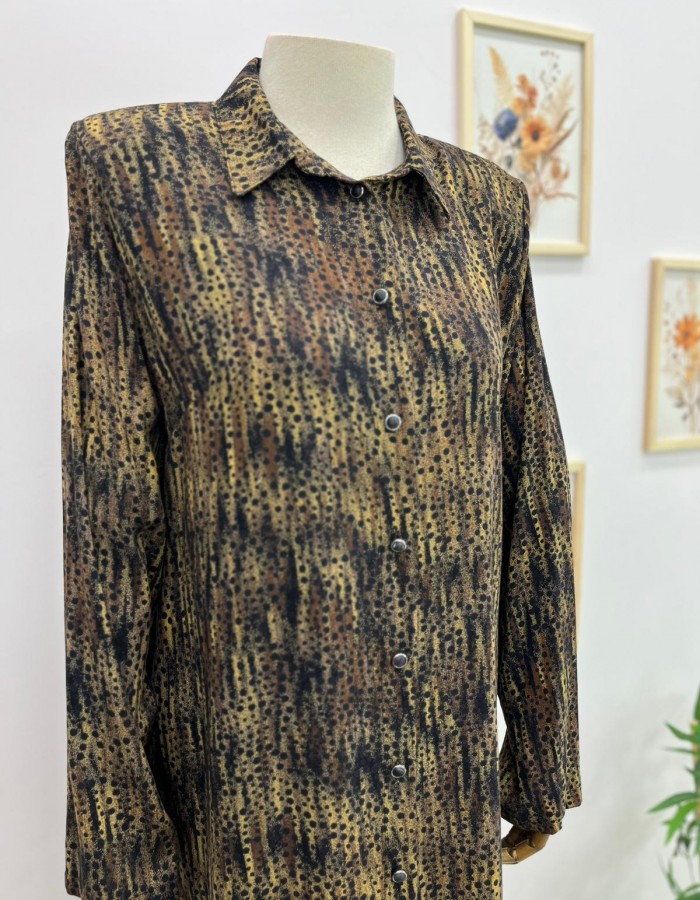 Desenli Vatkalı Gömlek Yaka Büyük Beden Uzun Tunik