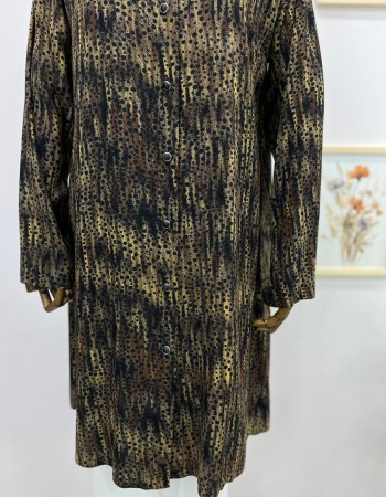 Desenli Vatkalı Gömlek Yaka Büyük Beden Uzun Tunik