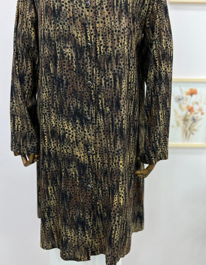 Desenli Vatkalı Gömlek Yaka Büyük Beden Uzun Tunik