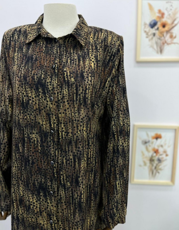 Desenli Vatkalı Gömlek Yaka Büyük Beden Uzun Tunik