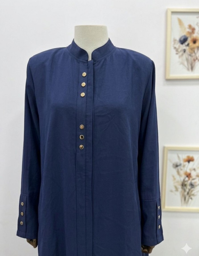 Yarım Düğmeli Büyük Beden Gömlek Tunik Lacivert