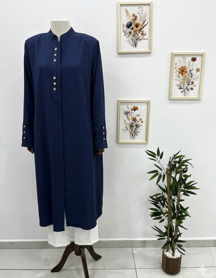 Yarım Düğmeli Büyük Beden Gömlek Tunik Lacivert