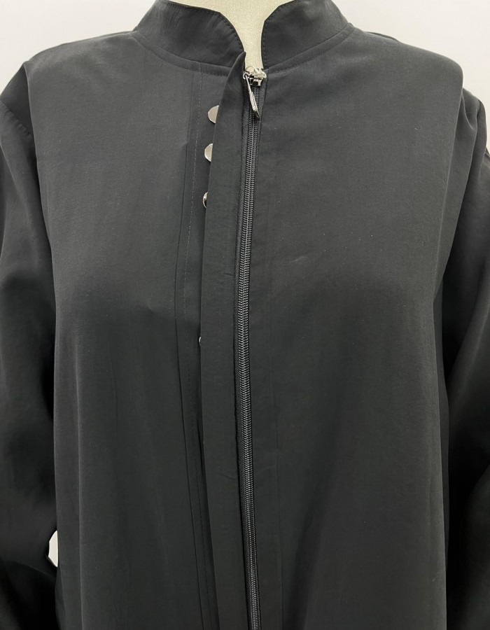 Fermuarlı Cepli Vatkalı Büyük Beden Kap Siyah