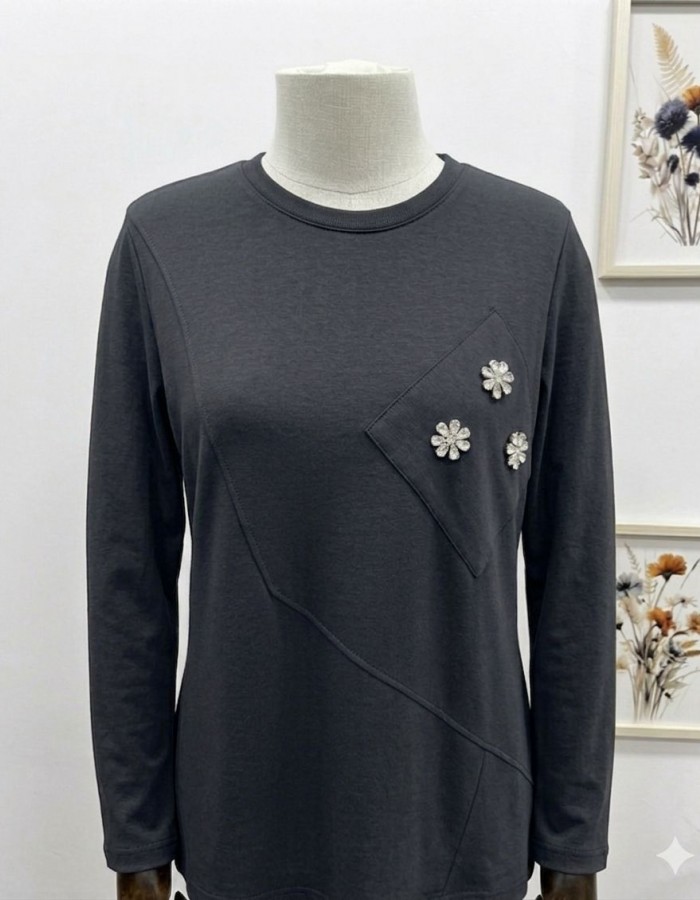 Taşlı Salaş Büyük Beden Tunik Gri