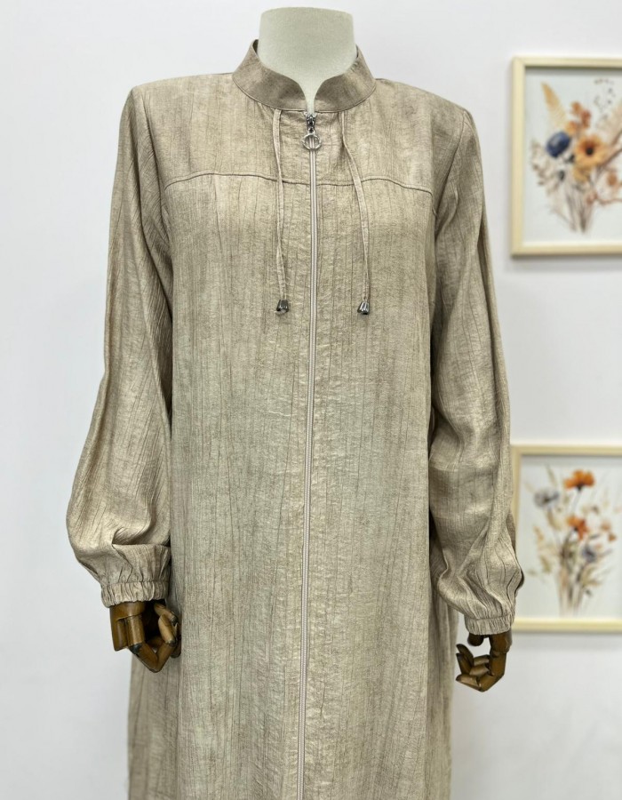 Büyük Beden Açık Kahve Vatkalı Yandan Yırtmaçlı Kap 