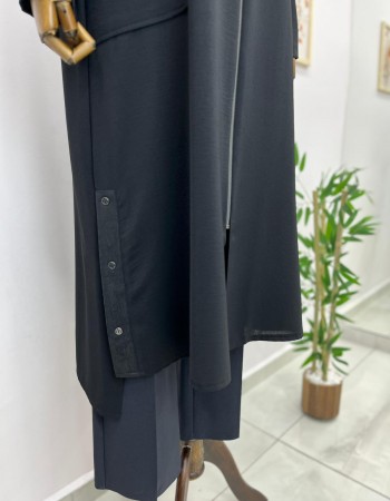 Yandan Yırtmaçlı Cepli Fermuarlı Kap Siyah