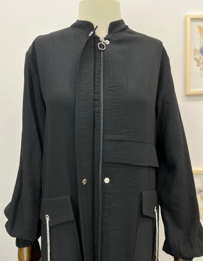 Büyük Beden İki Cepli Kap Siyah