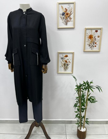 Büyük Beden İki Cepli Kap Siyah