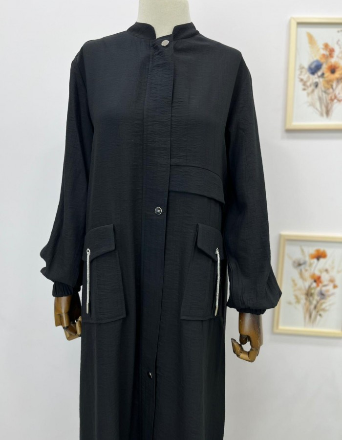 Büyük Beden İki Cepli Kap Siyah