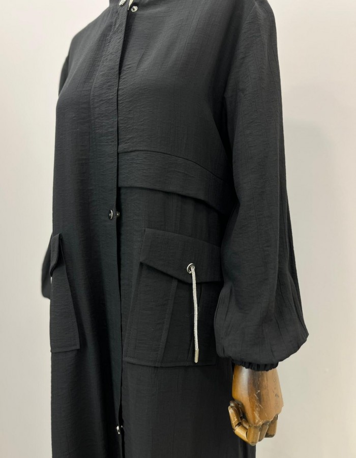 Büyük Beden İki Cepli Kap Siyah