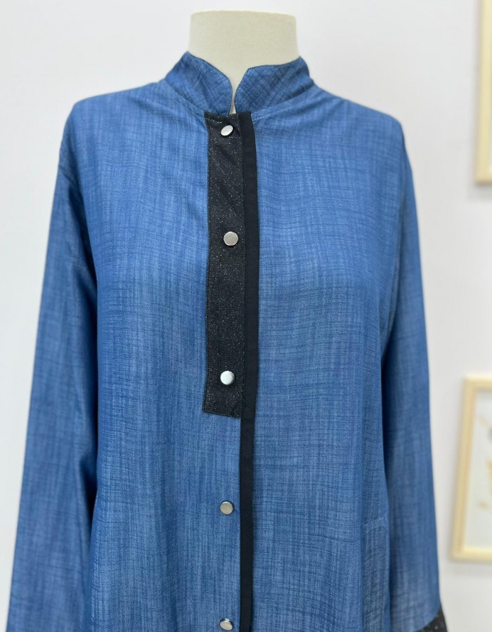 Büyük Beden Çıtçıtçlı Kap Mavi