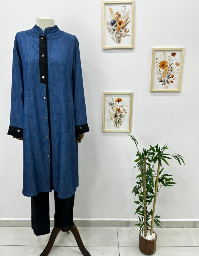 Büyük Beden Çıtçıtçlı Kap Mavi