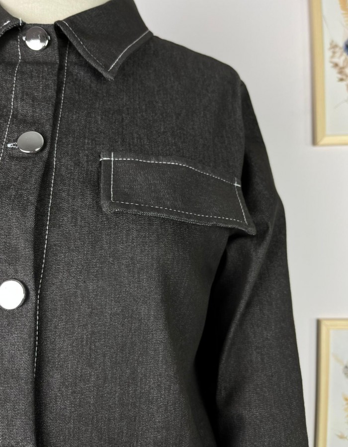 Antrasit Elbise Ceket Denim İkili Takım