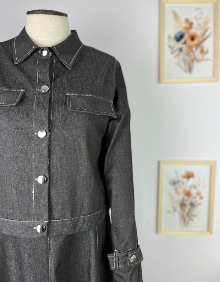 Antrasit Elbise Ceket Denim İkili Takım