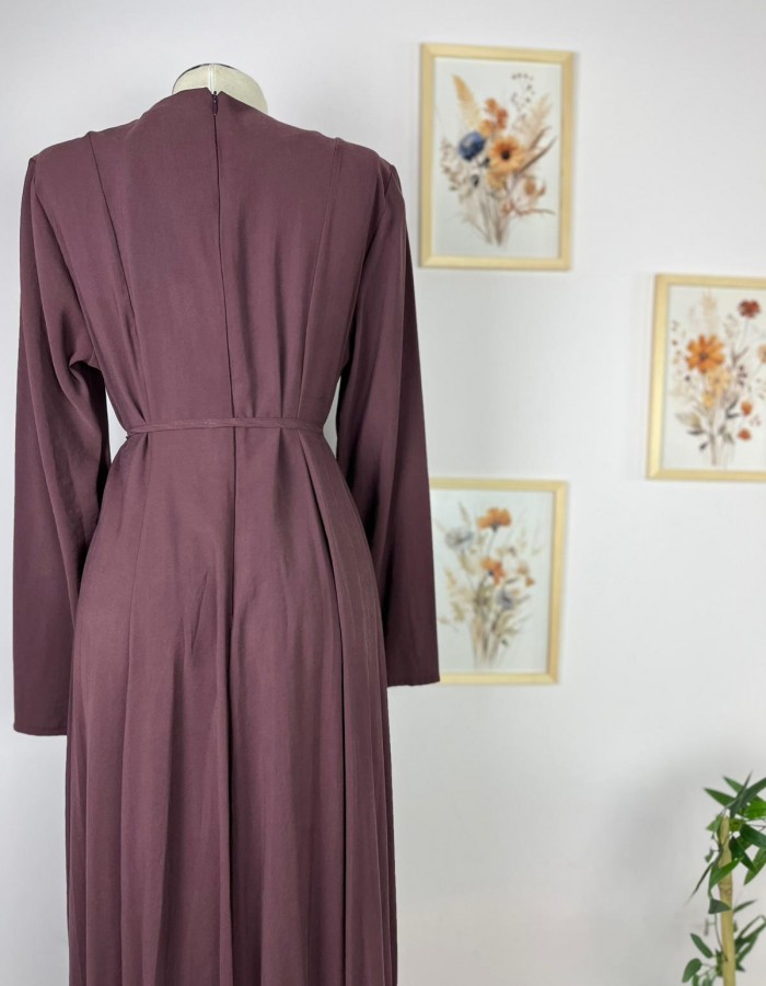 Belden Oturtma Detaylı Elbise mürdüm