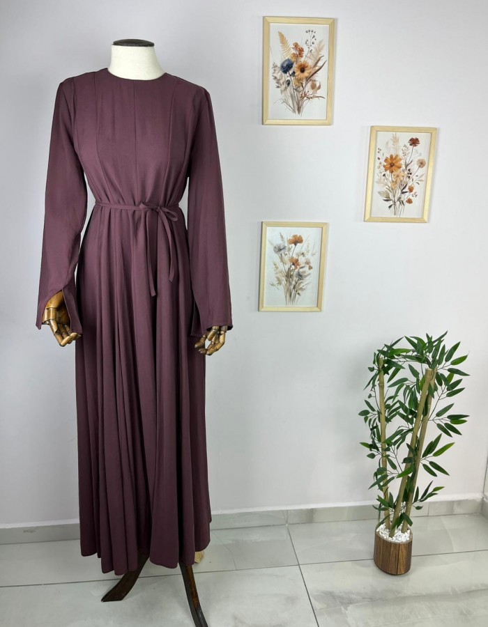 Belden Oturtma Detaylı Elbise mürdüm