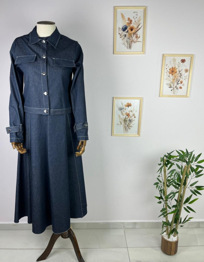 Lacivert Elbise Ceket Denim İkili Takım
