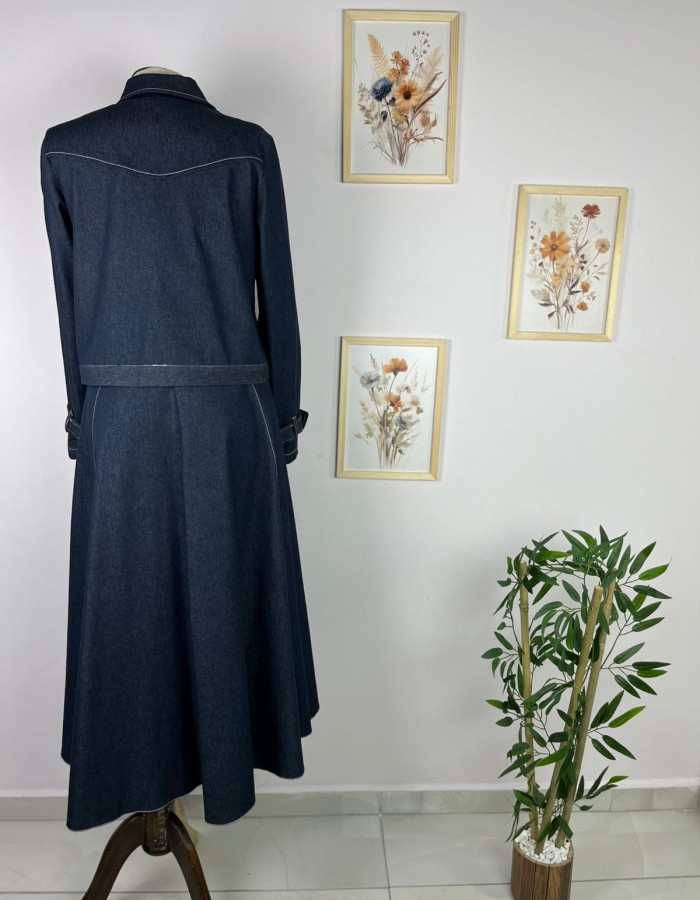 Lacivert Elbise Ceket Denim İkili Takım