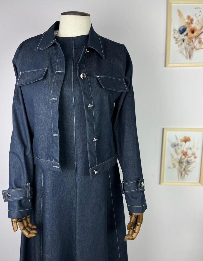 Lacivert Elbise Ceket Denim İkili Takım