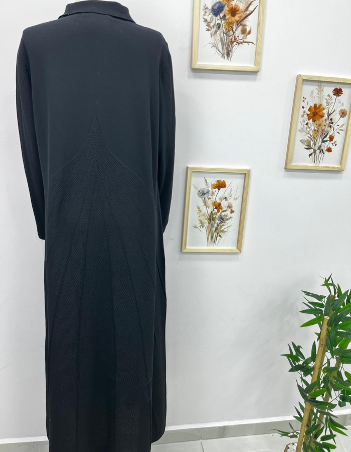 Desenli Merserize Elbise Siyah