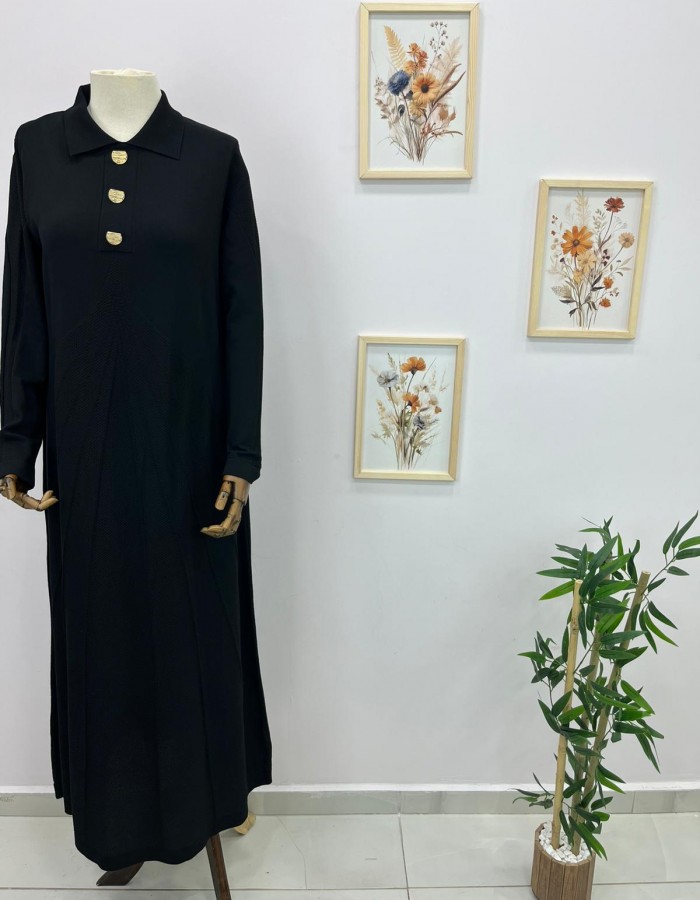 Desenli Merserize Elbise Siyah