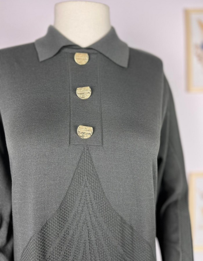 Desenli Merserize Elbise Haki