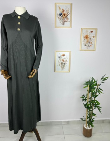 desenli merserize elbise haki