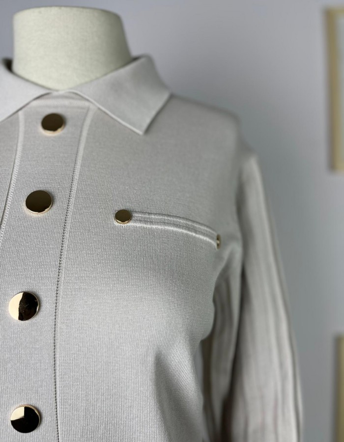 düğme detaylı merserize elbise krem