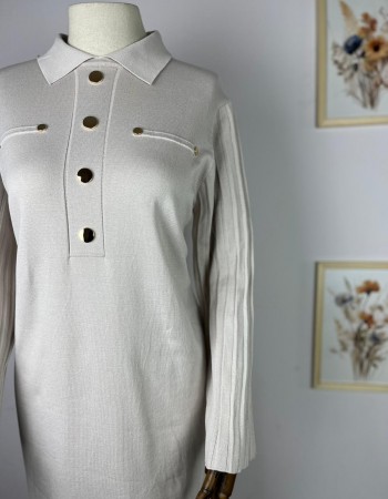 düğme detaylı merserize elbise krem