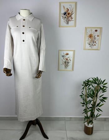 düğme detaylı merserize elbise krem