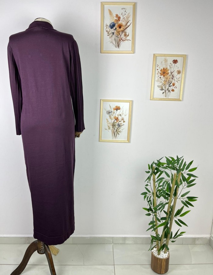 Düğme Detaylı Merserize Elbise Mor
