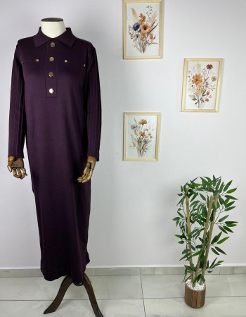 düğme detaylı merserize elbise mor