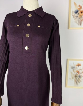 düğme detaylı merserize elbise mor