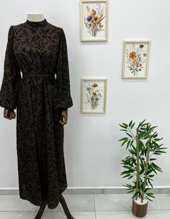 çiçek desenli elbise kahverengi