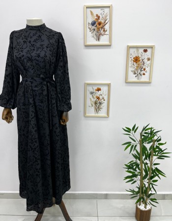 çiçek desenli elbise siyah