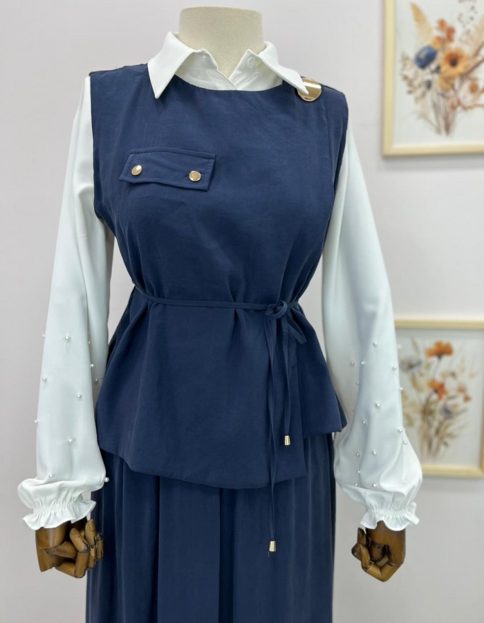 Yelekli Etek Takım Lacivert