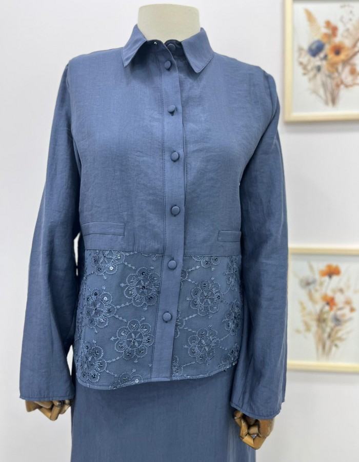 Dantel Detaylı Etekli Takım Lacivert