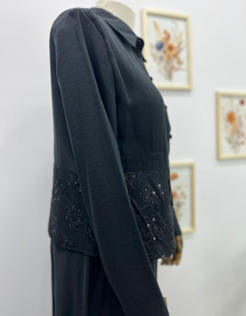 Dantel Detaylı Etekli Takım Siyah