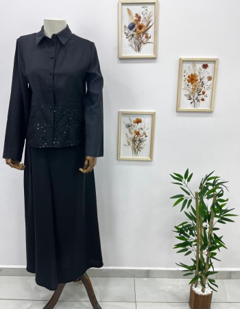 Dantel Detaylı Etekli Takım Siyah