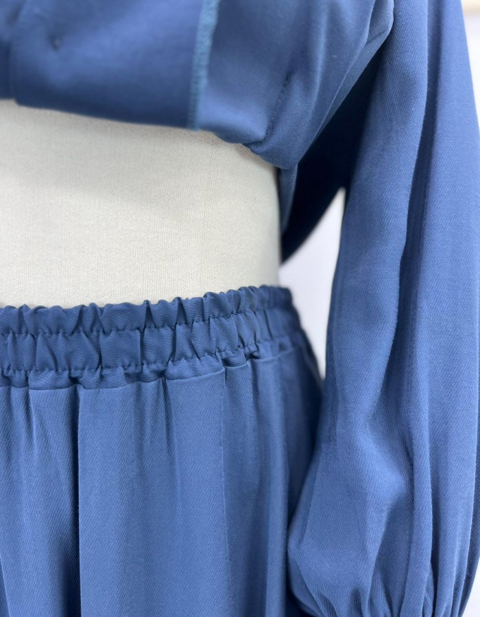 Düğmeli Pens Detaylı Etekli Takım Lacivert