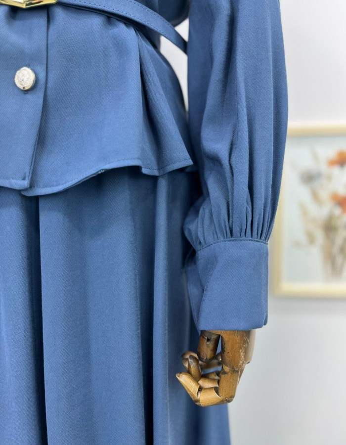 Düğmeli Pens Detaylı Etekli Takım Lacivert