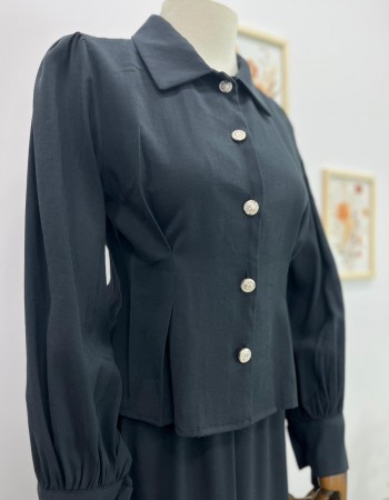 Düğmeli Pens Detaylı Etekli Takım Siyah